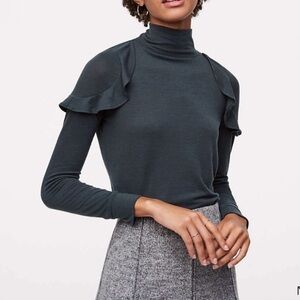 LOFT Petite Ruffle Turtleneck Jewel tone green
